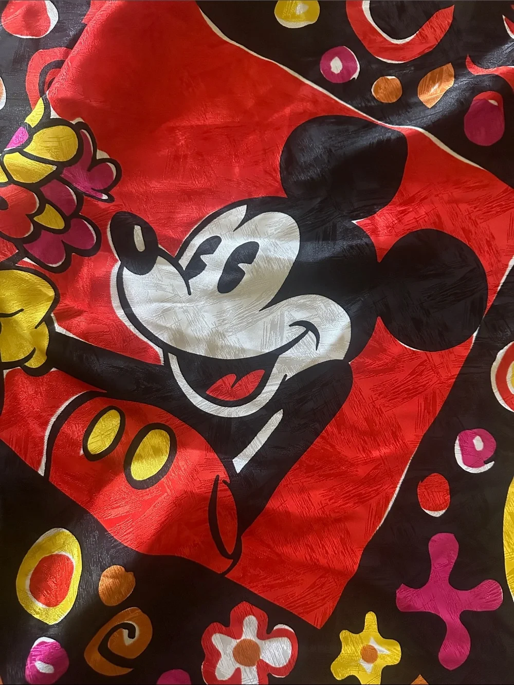Mickey Mouse Colorful Silk Scarf - Black Red Yellow